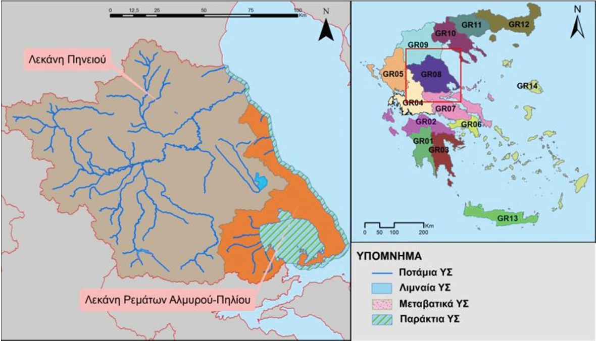 Χάρτης Υδατικού Διαμερίσματος Θεσσαλίας - ΥΔ Χώρας